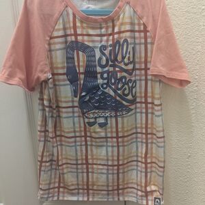 Rags to Raches Pink and Blue Short Sleeve Tee with Graphic Print